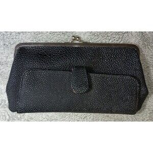 Nordstrom Textured Clutch 4x9 Kisslock Black W/ Pink Interior Glam Chic Preppy